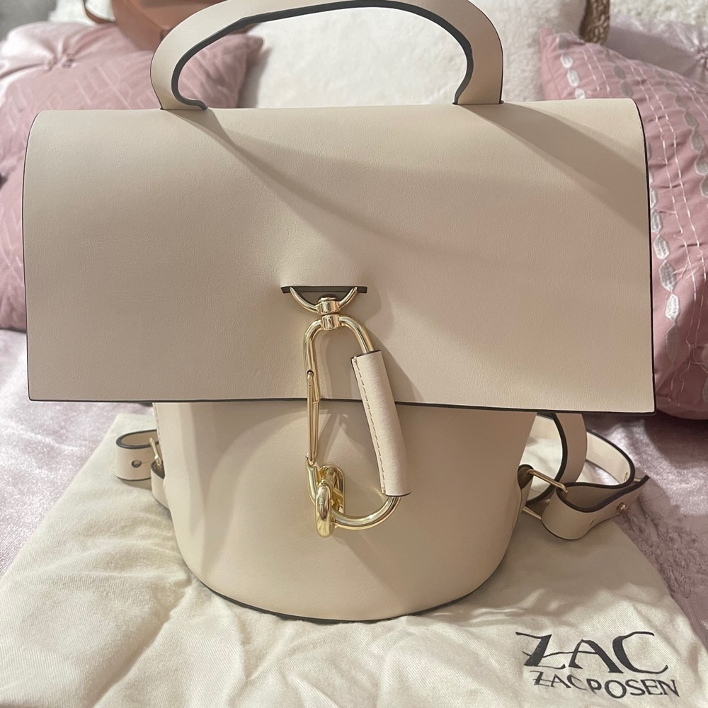 Zac Posen Cream Leather Backpack with Gold Hardware